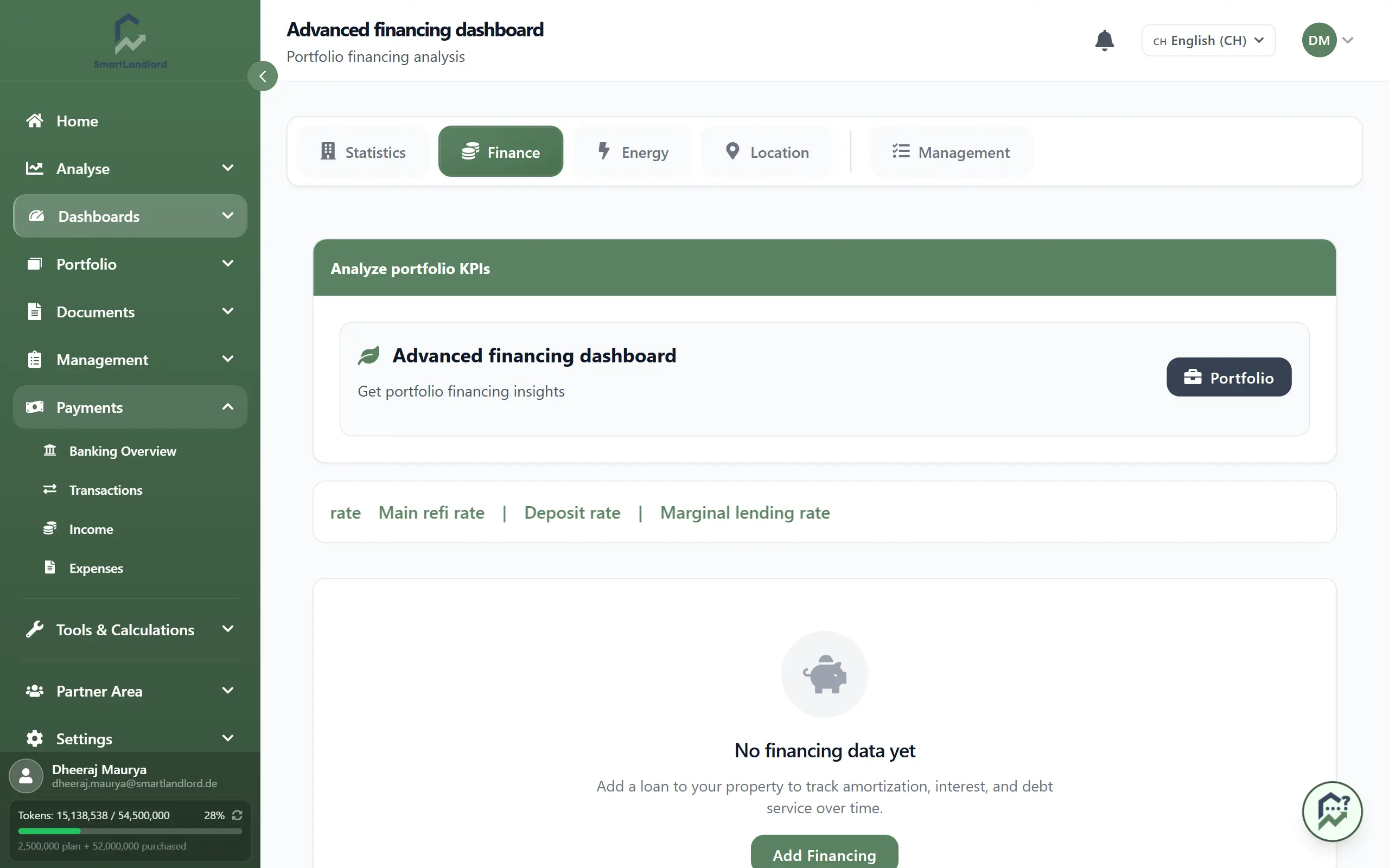 Financial dashboard overview