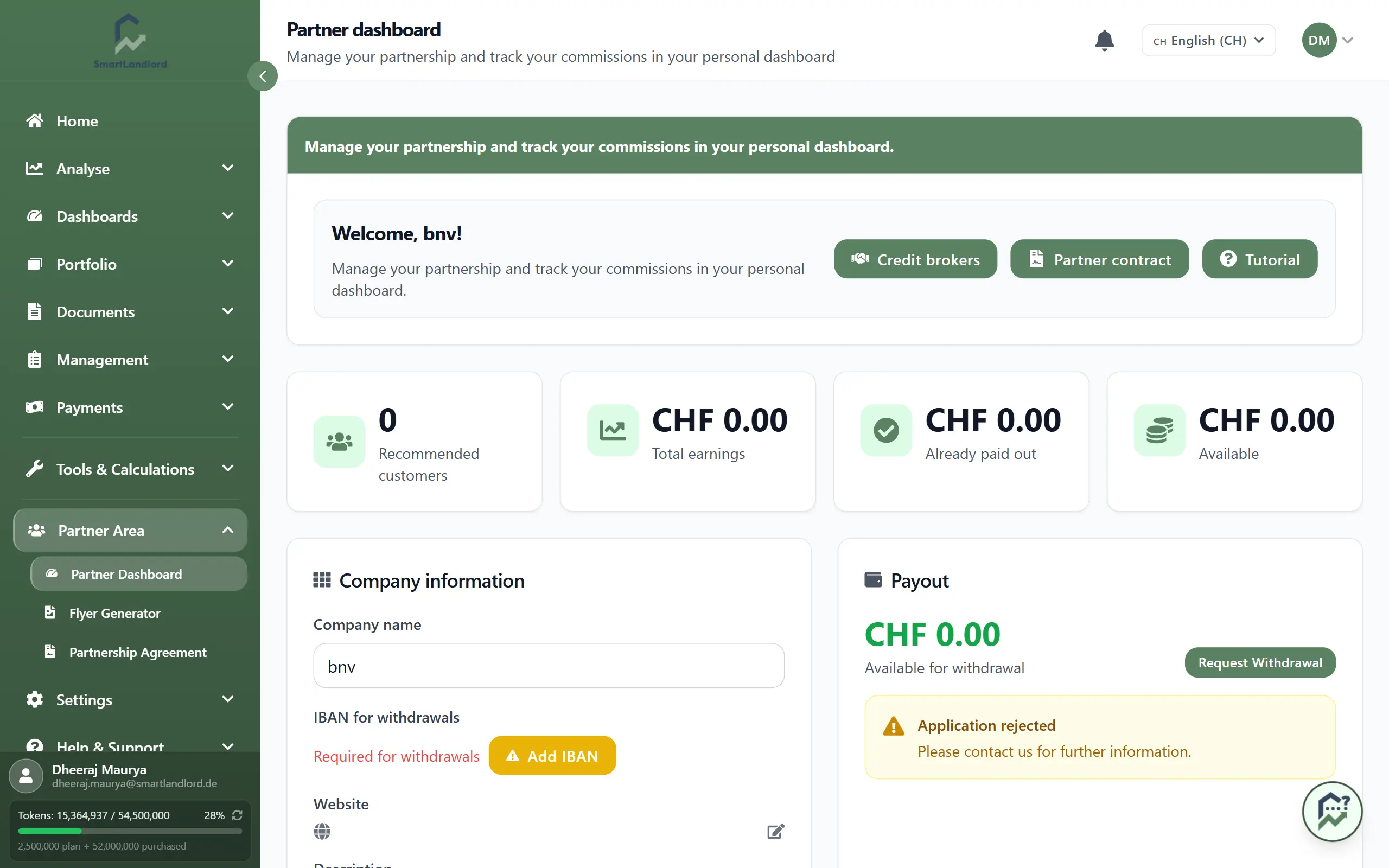 Partner dashboard overview